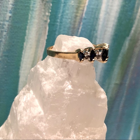 Genuine 14K Gold Sapphire & Diamond Wedding Ring - Picture 5 of 16